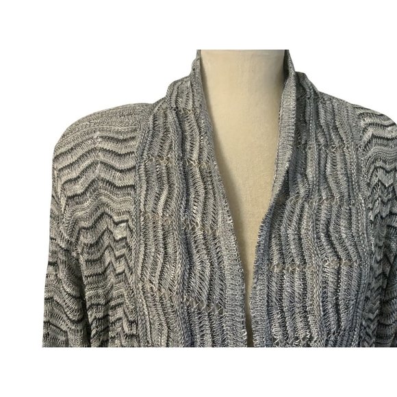 RQT Cardigan Sweater Womens Plus Size 2X Gray Black Light Knit Open Front Fine D - Picture 3 of 10